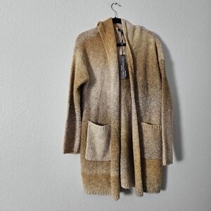 Cozy Hooded Open-Front Women's Cardigan Sweater - Taupe Gradient Sz M